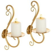 Sziqiqi Wall Candle Holder Gold Iron Candle Sconces Wall Decor for Home Living Room Dinning Room Set of 2