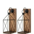 thumbnail image 1 of Sziqiqi Wall Candle Sconce Metal Lantern - Indoor Wood Rustic Candle Holder Decorative Black Candle Lantern for Farmhouse Yard Porch Pathway, 13.4" Wall Decorations Home Decor, Brown, 1 of 10