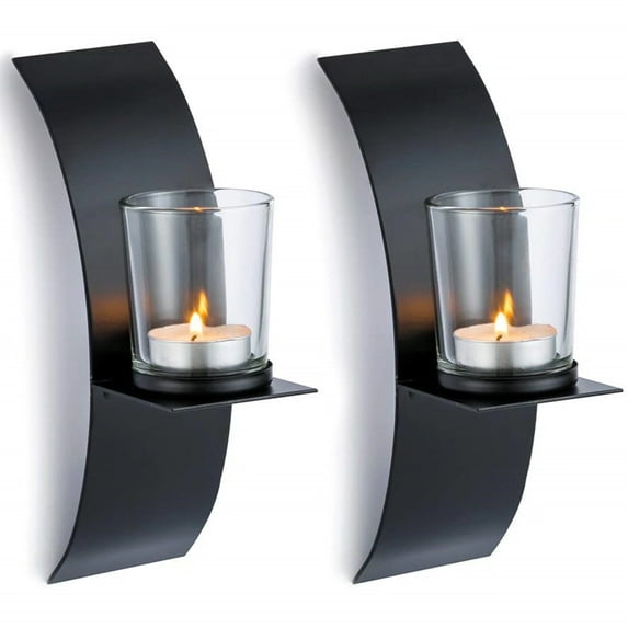 Sziqiqi Modern 2-Light Black Wall Sconces with Clear Glass Metallic Wall Mounted Candle for Decor