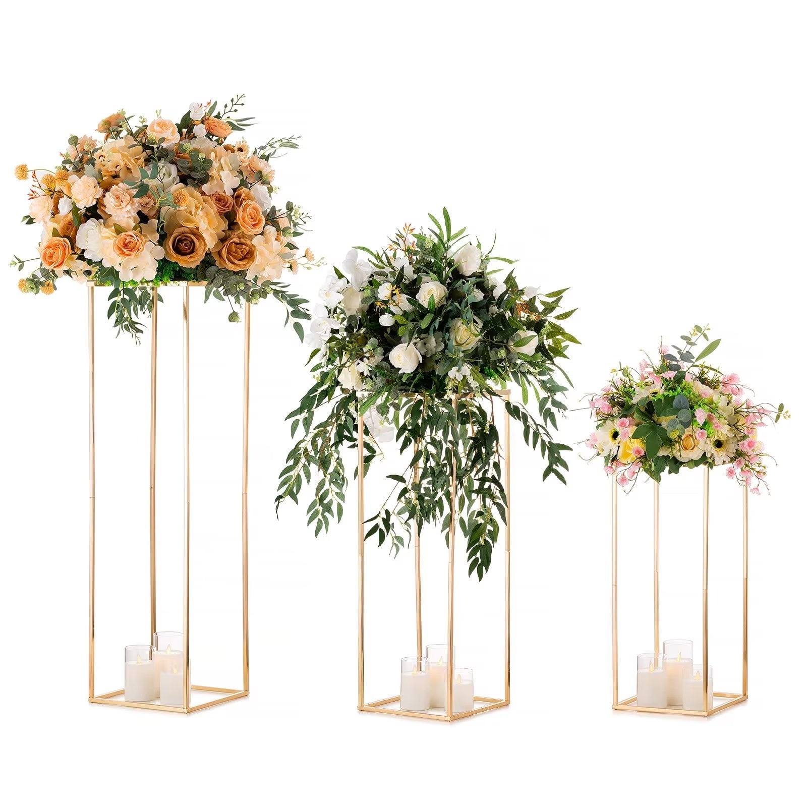 Sziqiqi Wedding Centerpieces for Tables Gold - Tall Metal Flower Stand  Decorations for Weddings Party Metal Floor Geometric Vases for Events  Reception