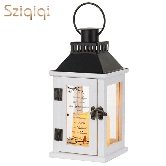 Sziqiqi White Memorial Lantern with LED Candle: Sympathy Gift for Loss of Loved One Bereavement Funeral Grieving Condolence Gift for Family Friends Remote Control Flameless Candle Dimmable Light