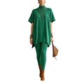 thumbnail image 1 of Szluipve 2 Piece Sets for Women 2 Piece Knit Loungewear Set Turtleneck Short Sleeve Oversized Tunic Top & Ribbed High Waist Leggings Casual Loose Fall Winter Outfit Suit Green 2XL, 1 of 7