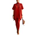 thumbnail image 1 of Szluipve 2 Piece Sets for Women 2 Piece Knit Loungewear Set Turtleneck Short Sleeve Oversized Tunic Top & Ribbed High Waist Leggings Casual Loose Fall Winter Outfit Suit Red S, 1 of 7