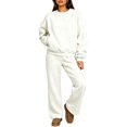 thumbnail image 1 of Szluipve 2 Piece Sets for Women 2 Piece Loungewear Set, Crew Neck Oversized Sweatshirt & High Waist Wide Leg Pants, Solid Color Fleece Casual Matching Tracksuit White 2XL, 1 of 6