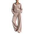 thumbnail image 1 of Szluipve 2 Piece Sets for Women 2 Piece Outfits Side Stripe Zip Up Collar Jacket & Wide Leg Pants Set Ribbed Textured Casual Tracksuit Loungewear Suit for Daily Travel Pink L, 1 of 7
