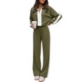 thumbnail image 1 of Szluipve 2 Piece Sets for Women 2 Piece Tracksuit Outfit Color‑Block Half Zip Collar Sweatshirt & Side Stripe Wide Leg Pants Set Casual Loose Loungewear Suit for Daily Sport Green S, 1 of 3