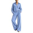 thumbnail image 1 of Szluipve 2 Piece Sets for Women 2 Piece Tracksuit Outfit Striped Side Zip‑Up Collar Jacket & Wide Leg Pants Set Ribbed Knit Casual Loungewear Suit for Daily Vacation Sky Blue L, 1 of 8
