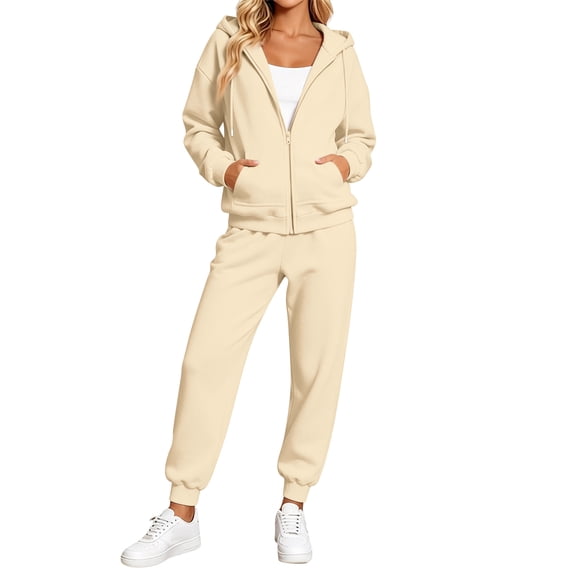 Szluipve 2 Piece Sets for Women 2 Piece Tracksuit Zip Up Hoodie Jacket Drawstring Jogger Pants Set Long Sleeve Casual Warm Loungewear Outfit for Daily Workout