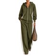 thumbnail image 1 of Szluipve 2 Piece Sets for Women Color Block 2 Piece Tracksuit Full Zip Drawstring Hoodie Side Stripe Elastic Waist Wide Leg Pants Set Casual Loose Matching Loungewear Outfit Army Green L, 1 of 4