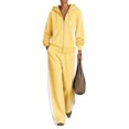 thumbnail image 1 of Szluipve 2 Piece Sets for Women Color Block 2 Piece Tracksuit Full Zip Drawstring Hoodie Side Stripe Elastic Waist Wide Leg Pants Set Casual Loose Matching Loungewear Outfit Yellow 2XL, 1 of 4