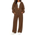 thumbnail image 1 of Szluipve 2 Piece Sets for Women Full Zip‑Up Hoodie 2 Piece Tracksuit Set Drawstring Zip Hooded Jacket & Elastic Waist Wide Leg Pants Casual Loungewear Outfit with Side Pockets Brown L, 1 of 6