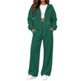 thumbnail image 1 of Szluipve 2 Piece Sets for Women Full Zip‑Up Hoodie 2 Piece Tracksuit Set Drawstring Zip Hooded Jacket & Elastic Waist Wide Leg Pants Casual Loungewear Outfit with Side Pockets Green S, 1 of 6