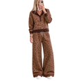 thumbnail image 1 of Szluipve 2 Piece Sets for Women Leopard Print 2 Piece Outfit Button Collar Long Sleeve Scalloped Hem Top High Waist Wide Leg Pants Casual Loungewear Tracksuit Set Brown L, 1 of 4