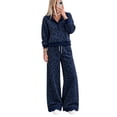 thumbnail image 1 of Szluipve 2 Piece Sets for Women Leopard Print 2 Piece Outfit Button Collar Long Sleeve Scalloped Hem Top High Waist Wide Leg Pants Casual Loungewear Tracksuit Set Navy XXL, 1 of 4