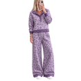 thumbnail image 1 of Szluipve 2 Piece Sets for Women Leopard Print 2 Piece Outfit Button Collar Long Sleeve Scalloped Hem Top High Waist Wide Leg Pants Casual Loungewear Tracksuit Set Purple XXL, 1 of 4