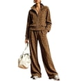 thumbnail image 1 of Szluipve 2 Piece Sets for Women Leopard Print 2 Piece Tracksuit Zip Up Stand Collar Jacket Elastic Waist Wide Leg Pants Casual Loungewear Outfit Set Brown XXL, 1 of 7