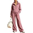 thumbnail image 1 of Szluipve 2 Piece Sets for Women Leopard Print 2 Piece Tracksuit Zip Up Stand Collar Jacket Elastic Waist Wide Leg Pants Casual Loungewear Outfit Set Pink XL, 1 of 7