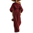 thumbnail image 1 of Szluipve 2 Piece Sets for Women Off‑Shoulder 2 Piece Outfits Puff Long Sleeve Slanted Shoulder Top & High Waist Pleated Wide Leg Pants Casual Vacation Matching Set Wine 2XL, 1 of 9