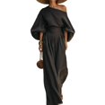 thumbnail image 1 of Szluipve 2 Piece Sets for Women Off‑Shoulder 2 Piece Outfits Puff Long Sleeve Slanted Shoulder Top & High Waist Pleated Wide Leg Pants Casual Vacation Matching Set Black L, 1 of 9
