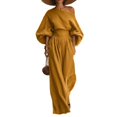 thumbnail image 1 of Szluipve 2 Piece Sets for Women Off‑Shoulder 2 Piece Outfits Puff Long Sleeve Slanted Shoulder Top & High Waist Pleated Wide Leg Pants Casual Vacation Matching Set Yellow XL, 1 of 9