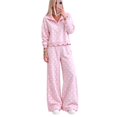 thumbnail image 1 of Szluipve 2 Piece Sets for Women Polka Dot 2 Piece Outfit Button Lapel Collar Long Sleeve Scalloped Hem Top High Waist Wide Leg Pants Casual Loungewear Tracksuit Set Pink S, 1 of 3