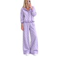 thumbnail image 1 of Szluipve 2 Piece Sets for Women Polka Dot 2 Piece Outfit Button Lapel Collar Long Sleeve Scalloped Hem Top High Waist Wide Leg Pants Casual Loungewear Tracksuit Set Purple XL, 1 of 3