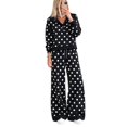 thumbnail image 1 of Szluipve 2 Piece Sets for Women Polka Dot 2 Piece Outfit Button Lapel Collar Long Sleeve Scalloped Hem Top High Waist Wide Leg Pants Casual Loungewear Tracksuit Set Black S, 1 of 4