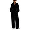 thumbnail image 1 of Szluipve 2 Piece Sets for Women Velour 2 Piece Tracksuit Half Zip Stand Collar Long Sleeve Top Elastic Waist Wide Leg Pants Casual Velvet Loungewear Outfit Black XL, 1 of 8