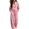 thumbnail image 1 of Szluipve 2 Piece Sets for Women Velour Tracksuit 2 Piece Outfit Half Zip Stand Collar Top Leopard Print Side Stripe Wide Leg Pants Casual Loungewear Set Pink XL, 1 of 7