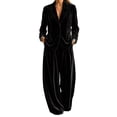 thumbnail image 1 of Szluipve 2 Piece Sets for Women Velvet 2 Piece Suit Outfit Notched Lapel Button Blazer Jacket & High Waist Wide Leg Pleated Pants Elegant Casual Matching Set with Pockets Black L, 1 of 8