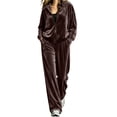 thumbnail image 1 of Szluipve Women Velvet 2 Piece Tracksuit Zip Up Hooded Long Sleeve Jacket High Waist Wide Leg Pants Casual Solid Loungewear Matching Set, 1 of 6