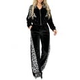 thumbnail image 1 of Szluipve 2 Piece Sets for Women Velvet Leopard Print Patchwork Tracksuit Zip Up Long Sleeve Jacket And Wide Leg Pants 2 Piece Outfit Casual Loungewear Set With Pockets Black XL, 1 of 6
