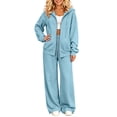 thumbnail image 1 of Szluipve 2 Piece Sets for Women Zip‑Up Hoodie 2 Piece Loungewear Set Drawstring Full Zip Hooded Jacket & Elastic Waist Wide Leg Pants Casual Tracksuit Outfit with Pockets Light Blue 2XL, 1 of 7