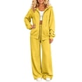 thumbnail image 1 of Szluipve 2 Piece Sets for Women Zip‑Up Hoodie 2 Piece Loungewear Set Drawstring Full Zip Hooded Jacket & Elastic Waist Wide Leg Pants Casual Tracksuit Outfit with Pockets Yellow M, 1 of 7
