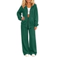 thumbnail image 1 of Szluipve 2 Piece Sets for Women Zip‑Up Hoodie 2 Piece Loungewear Set Drawstring Full Zip Hooded Jacket & Elastic Waist Wide Leg Pants Casual Tracksuit Outfit with Pockets Green 3XL, 1 of 7