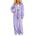 thumbnail image 1 of Szluipve 2 Piece Sets for Women Zip‑Up Hoodie 2 Piece Loungewear Set Drawstring Full Zip Hooded Jacket & Elastic Waist Wide Leg Pants Casual Tracksuit Outfit with Pockets Light Purple S, 1 of 7