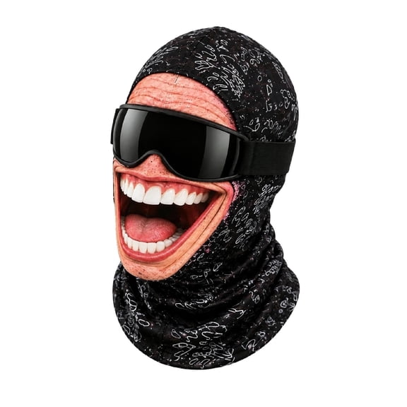 Szluipve 3D Realistic Funny Big Mouth Man Face Printed Ski Balaclava, Graffiti Pattern Full Face Windproof Neck Gaiter Mask for Halloween Cosplay Skiing Cycling