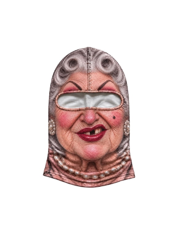 3D Realistic Funny Grandma Face Balaclava, Full Print Winter Windproof Ski Mask, Full Face Neck Hood for Halloween Cosplay Cycling Snowboarding