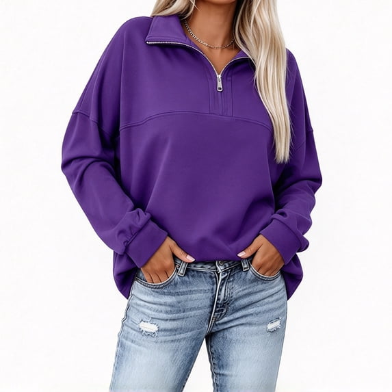 Szluipve Color Block Half Zip Sweatshirt Women Waffle Knit Long Sleeve ...