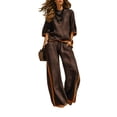thumbnail image 1 of Szluipve Linen Sets for Women 2 Piece 2 Piece Linen Outfit Contrast Trim 3/4 Sleeve Crew Neck Top & Wide Leg Pants Set Loose Casual Beach Vacation Tracksuit Suit Brown L, 1 of 7