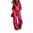 thumbnail image 1 of Szluipve Linen Sets for Women 2 Piece 2 Piece Linen Outfit Contrast Trim 3/4 Sleeve Crew Neck Top & Wide Leg Pants Set Loose Casual Beach Vacation Tracksuit Suit Saffron L, 1 of 7