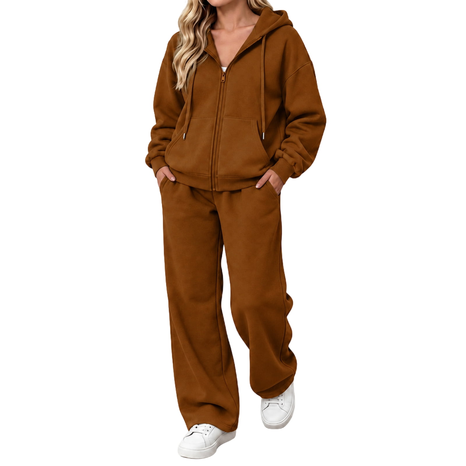 Szluipve Unisex Solid Fleece Tracksuit 2 Piece Outfit Full Zip ...