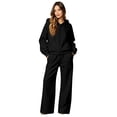thumbnail image 1 of Szluipve Women Cropped Zip‑Up Hoodie 2 Piece Outfits Drawstring Long Sleeve Full Zip Short Hooded Jacket and Elastic Waist Wide Leg Pants Casual Tracksuit Loungewear Set Black M, 1 of 7