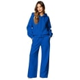 thumbnail image 1 of Szluipve Women Cropped Zip‑Up Hoodie 2 Piece Outfits Drawstring Long Sleeve Full Zip Short Hooded Jacket and Elastic Waist Wide Leg Pants Casual Tracksuit Loungewear Set Royal Blue M, 1 of 7