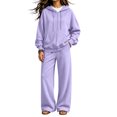 thumbnail image 1 of Szluipve Women Full Zip Hoodie 2 Piece Outfits Drawstring Long Sleeve Zip‑Up Hooded Jacket and Elastic Waist Wide Leg Pants Casual Tracksuit Loungewear Set Light Purple L, 1 of 7