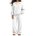 thumbnail image 1 of Szluipve Women Full Zip Hoodie 2 Piece Outfits Drawstring Long Sleeve Zip‑Up Hooded Jacket and Elastic Waist Wide Leg Pants Casual Tracksuit Loungewear Set White M, 1 of 7