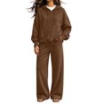 thumbnail image 1 of Szluipve Women Full Zip Hoodie 2 Piece Outfits Drawstring Long Sleeve Zip‑Up Hooded Jacket and Elastic Waist Wide Leg Pants Casual Tracksuit Loungewear Set Brown L, 1 of 7