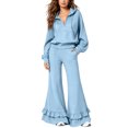 thumbnail image 1 of Szluipve 2 Piece Sets for Women Half Zip Hooded 2 Piece Tracksuit Set Long Sleeve Pullover Hoodie Top & Ruffle Hem Flare Wide Leg Pants Casual Loungewear Outfit with Pockets Sky Blue S, 1 of 8