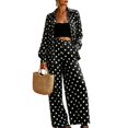 thumbnail image 1 of Szluipve Women Polka Dot 2 Piece Outfits Long Sleeve Button‑Down Shirt & Elastic Waist Wide Leg Pants Casual Beach Matching Set Black 2XL, 1 of 8