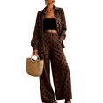 thumbnail image 1 of Szluipve Women Polka Dot 2 Piece Outfits Long Sleeve Button‑Down Shirt & Elastic Waist Wide Leg Pants Casual Beach Matching Set Brown M, 1 of 8